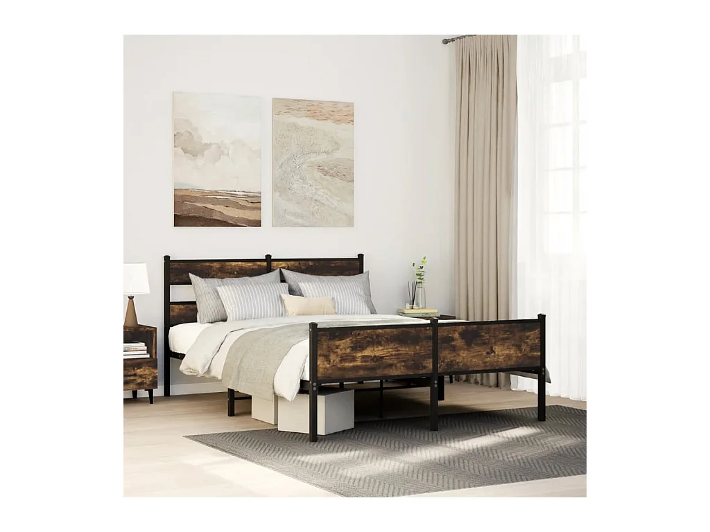 Cadre de lit en métal sans matelas chêne fumé 160x200 cm