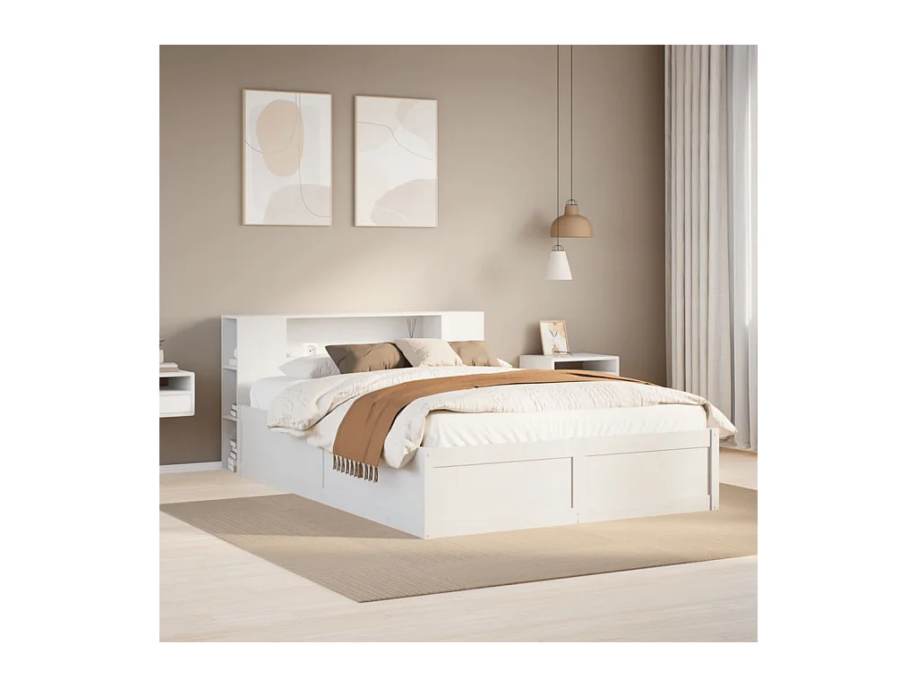 Cadre de lit sans matelas blanc 140x190 cm bois de pin massif