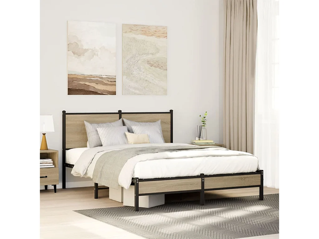 Cadre de lit en métal sans matelas chêne sonoma 150x200 cm