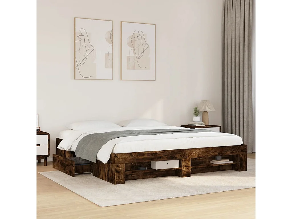 Cadre de lit sans matelas chêne fumé 180x200 cm