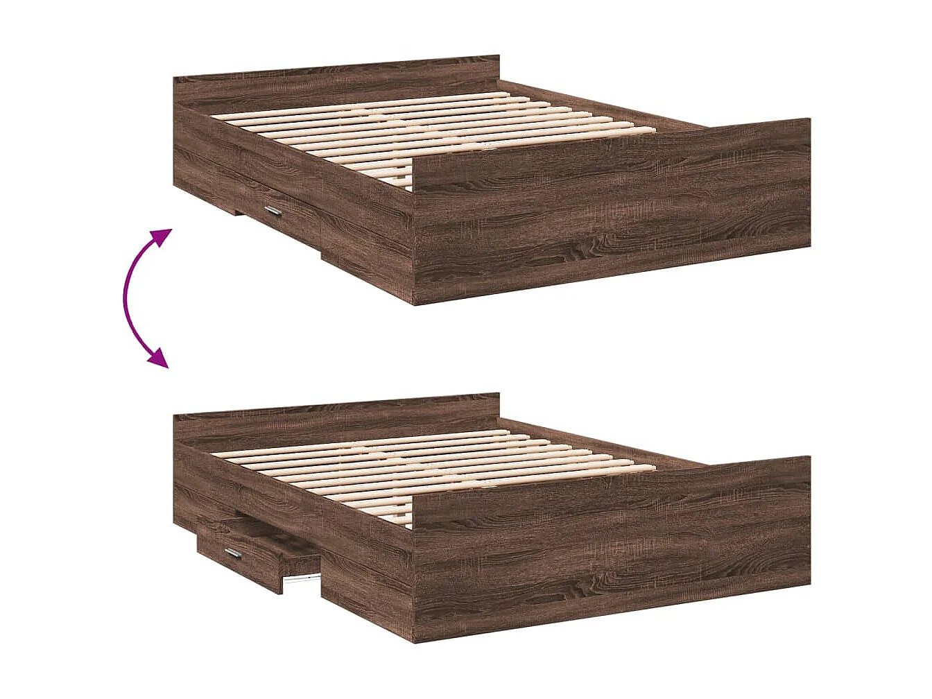 Cadre de lit avec tiroirs sans matelas chêne marron 140x190 cm