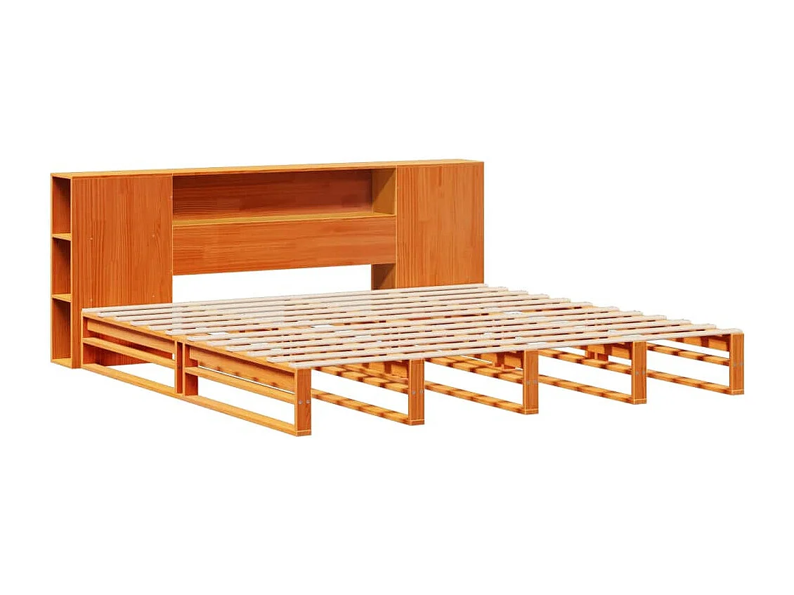 Bed met boekenkast zonder matras hout wasbruin 200x200 cm
