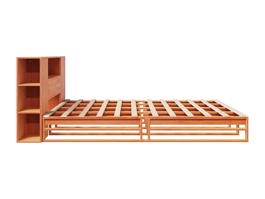 Bed met boekenkast zonder matras hout wasbruin 200x200 cm