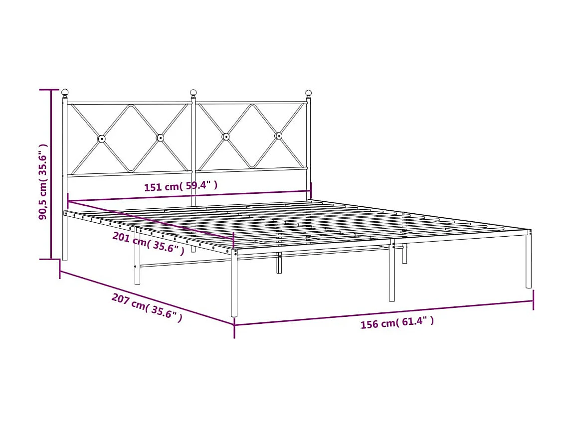 Bettgestell mit Kopfteil Metall Weiß 150x200 cm