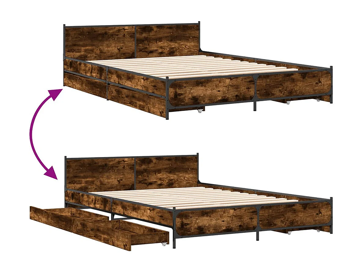 Giroletto con Cassetti Rovere Fumo 120x200 cm Legno Multistrato