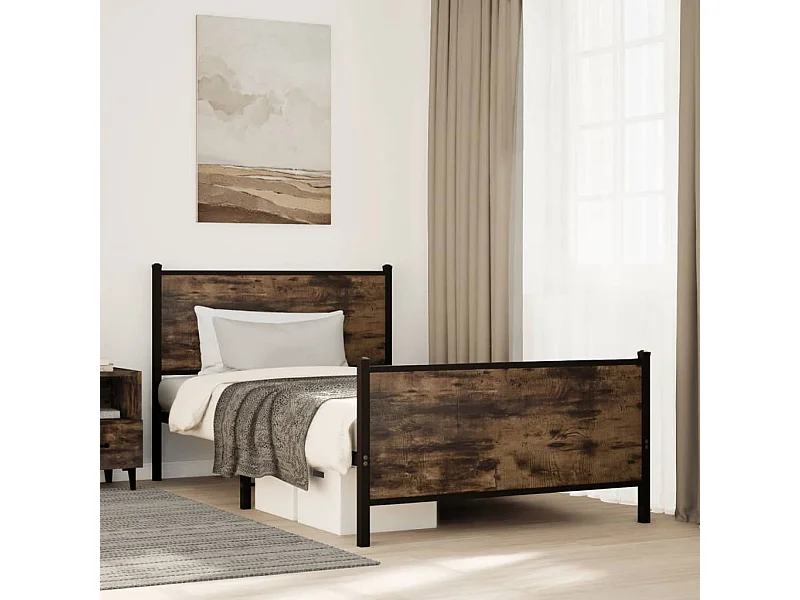 Estructura de cama sin colchón metal roble ahumado 107x203 cm
