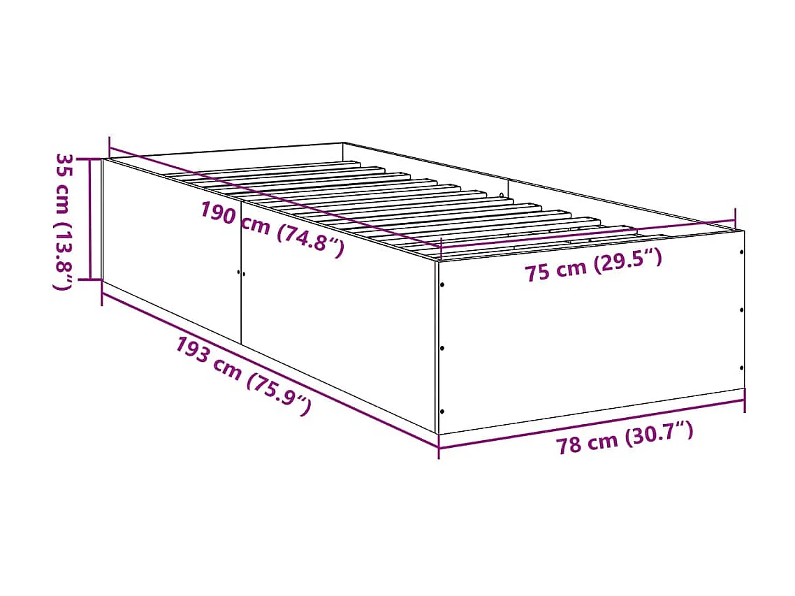 Cadre de lit sans matelas chêne marron 75x190cm bois ingénierie