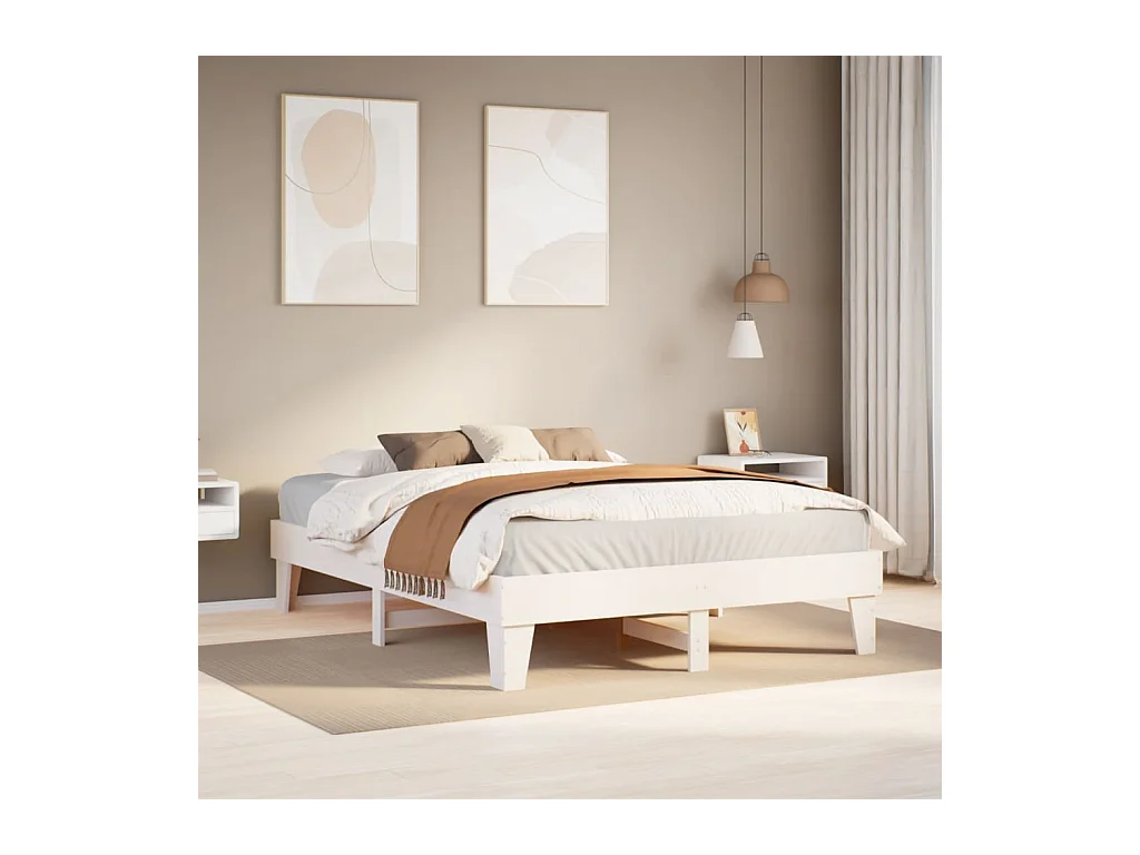Cadre de lit sans matelas blanc 140x200 cm bois de pin massif