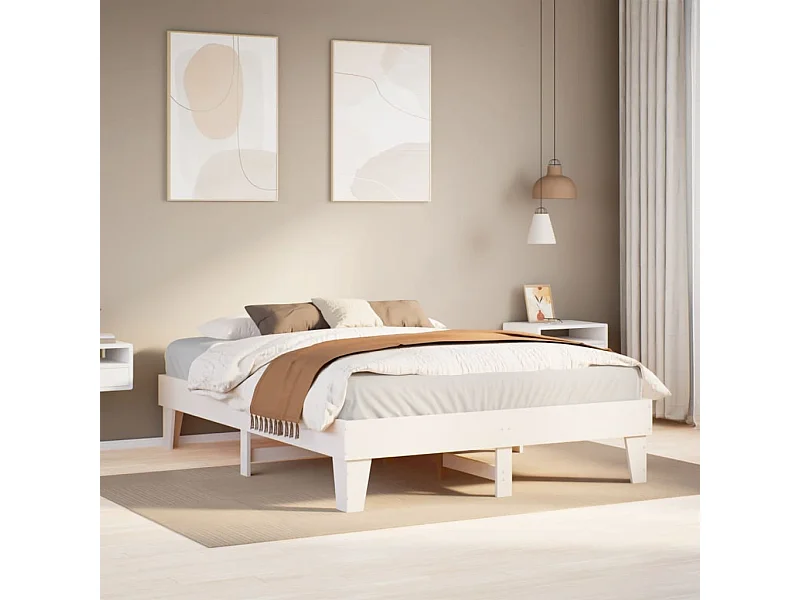Cadre de lit sans matelas blanc 140x200 cm bois de pin massif