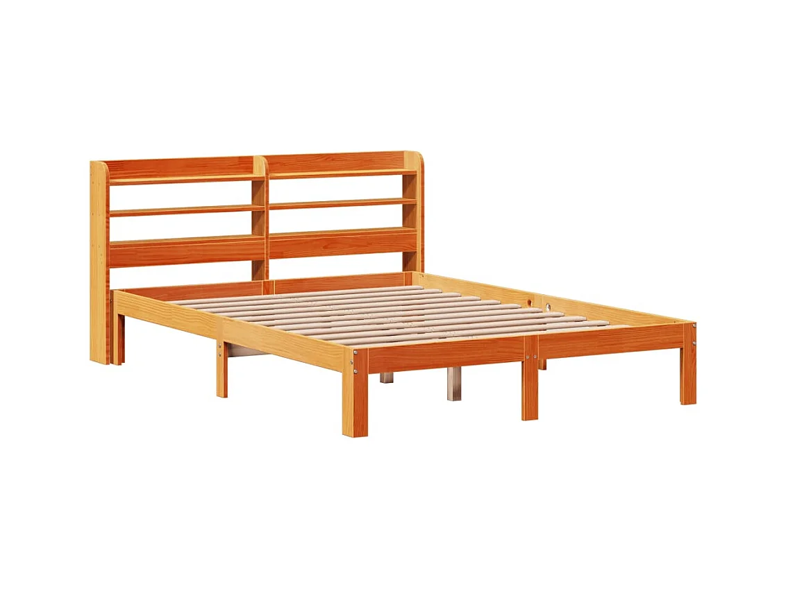 Cadre de lit sans matelas cire marron 135x190cm bois pin massif