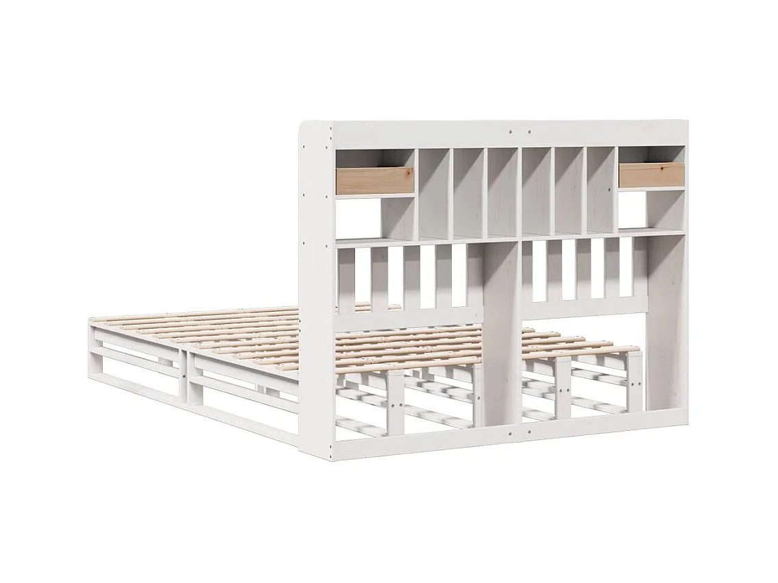 Lit bibliothèque sans matelas blanc 140x190 cm bois pin massif