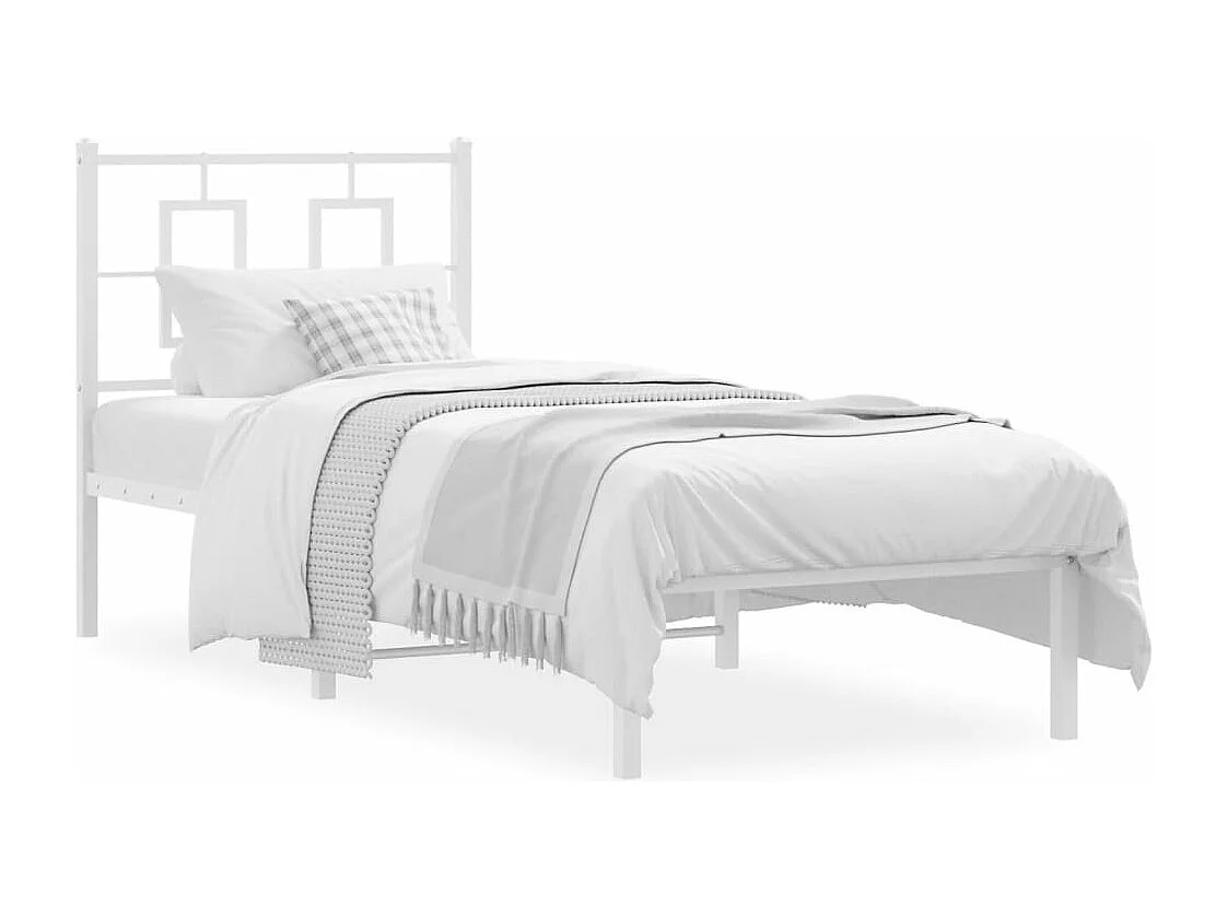 Cadre de lit métal sans matelas avec tête de lit blanc 80x200cm