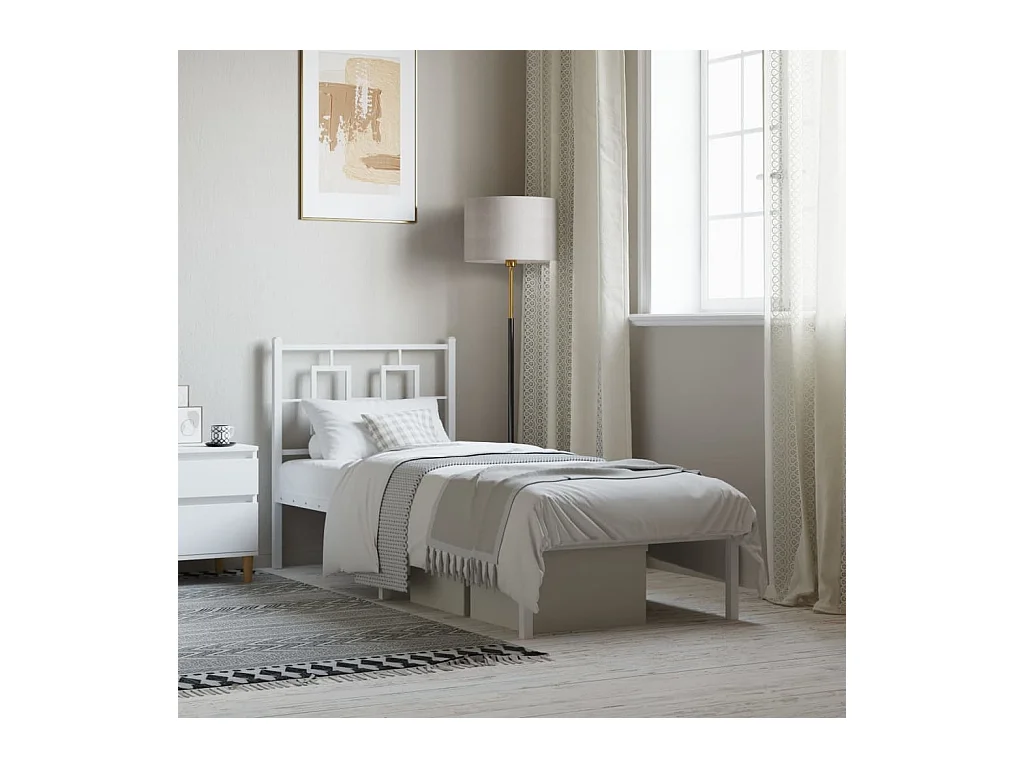 Cadre de lit métal sans matelas avec tête de lit blanc 80x200cm
