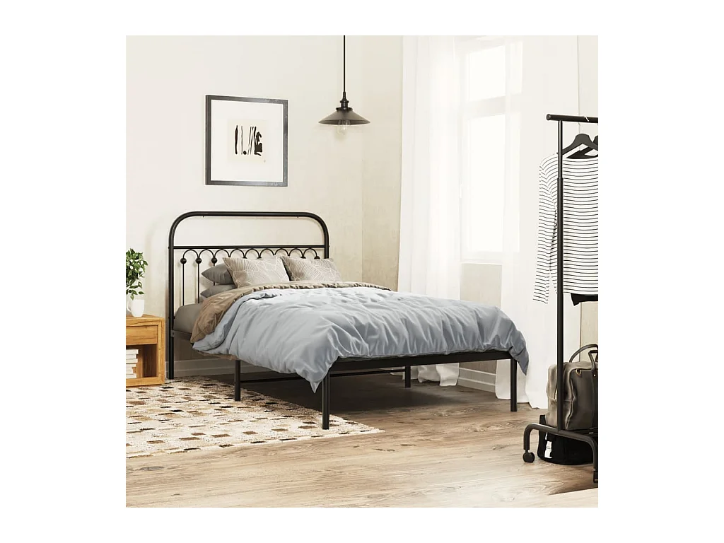 Bettgestell mit Kopfteil Metall Schwarz 107x203 cm