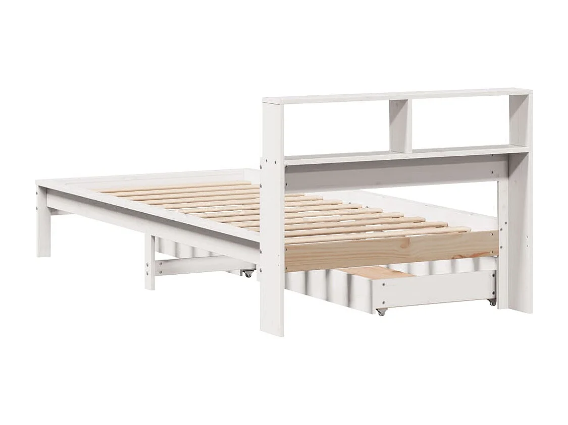 Lit bibliothèque sans matelas blanc 90x200cm bois de pin massif
