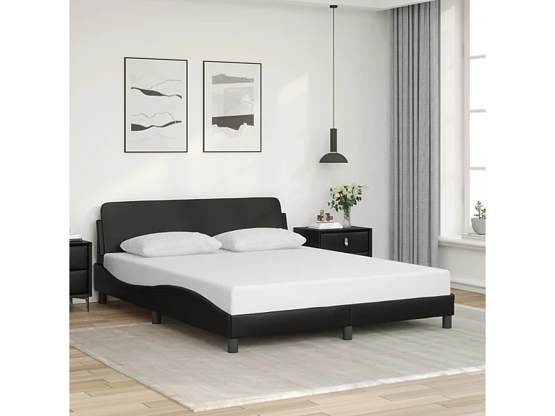 Estructura de cama sin colchón cuero sintético negro 160x200 cm