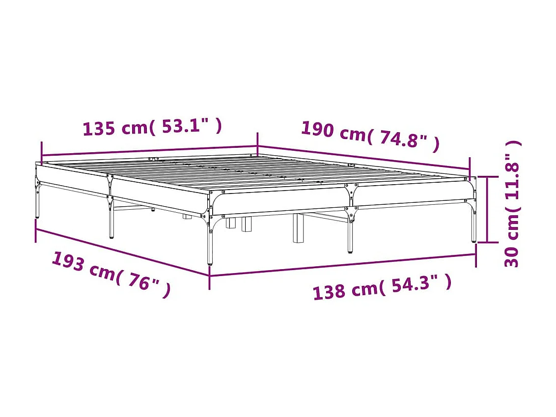 Bedframe bewerkt hout metaal grijs sonoma eiken 135x190 cm