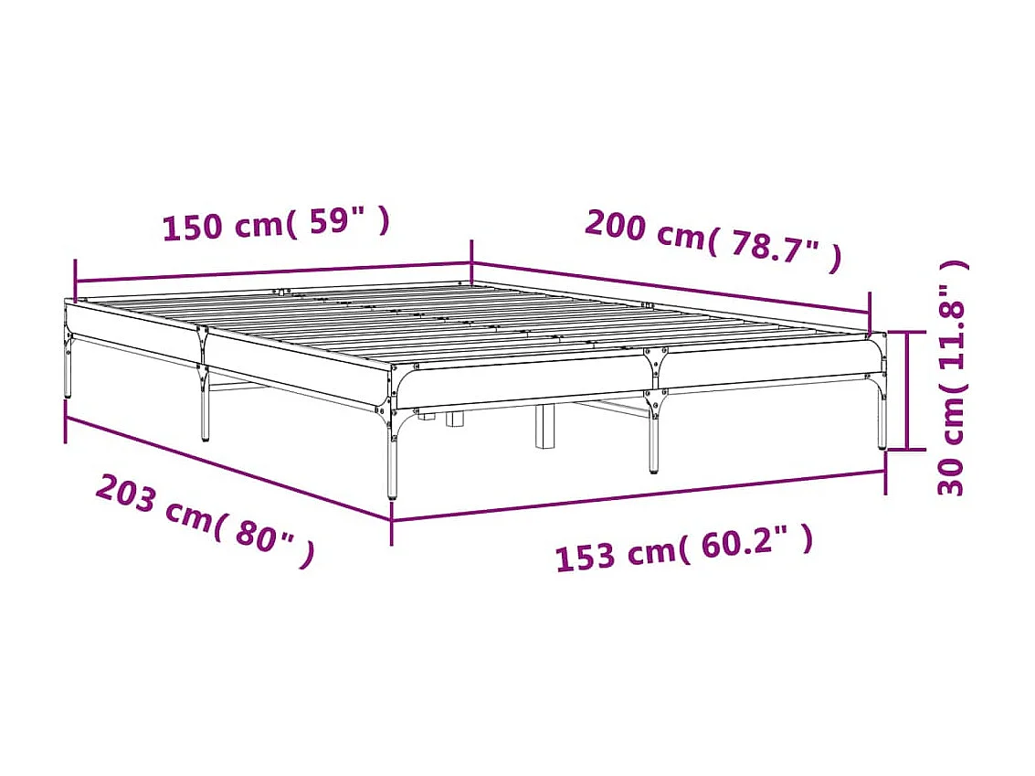 Bettgestell Sonoma-Eiche 150x200 cm Holzwerkstoff und Metall