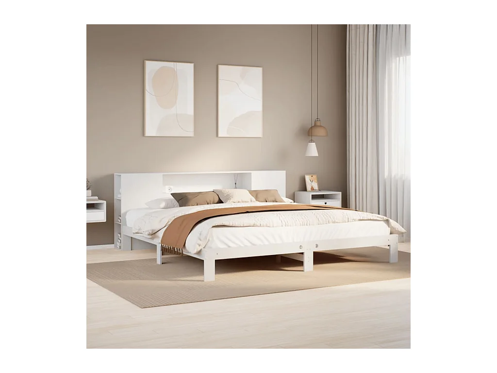 Lit bibliothèque sans matelas blanc 180x200 cm bois pin massif