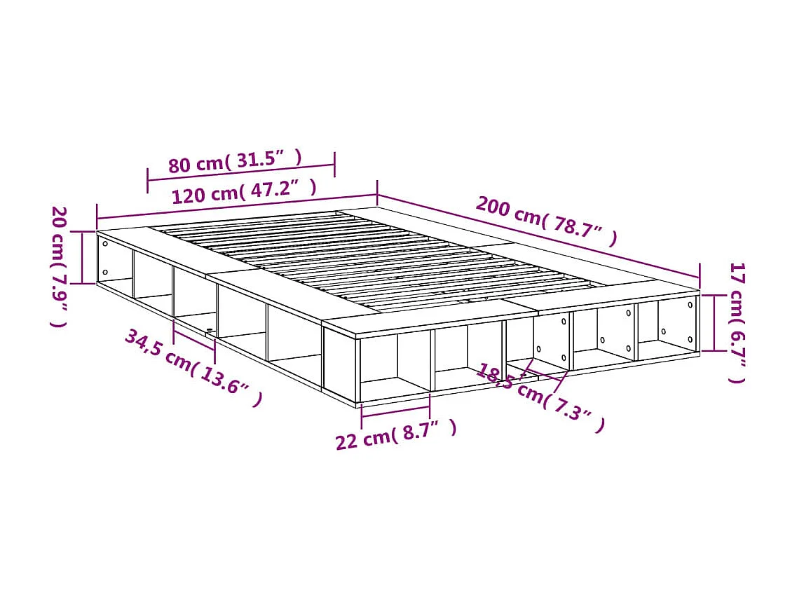 Bedframe bewerkt hout sonoma eikenkleurig 120x200 cm