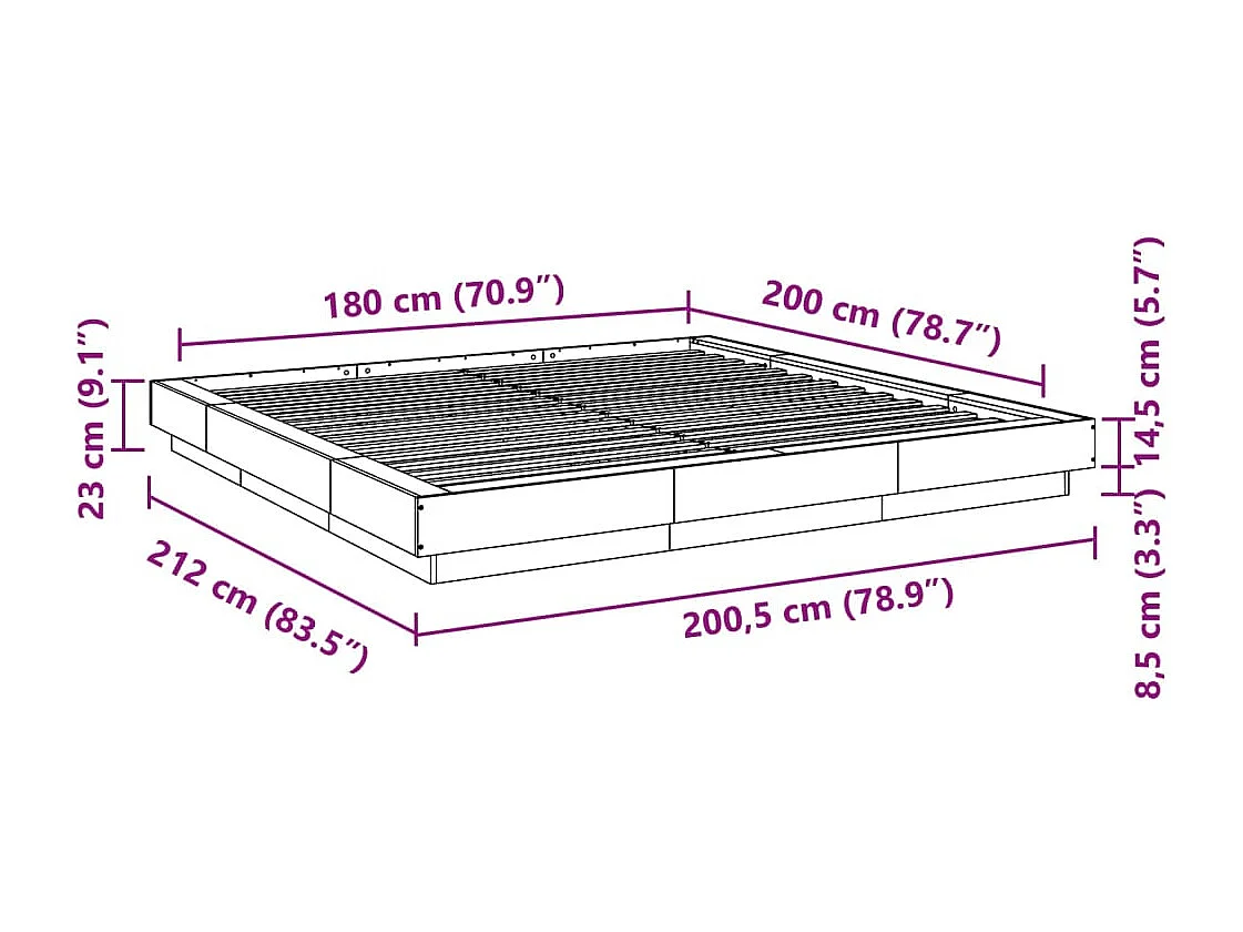 Cadre de lit sans matelas sonoma gris 180x200 cm