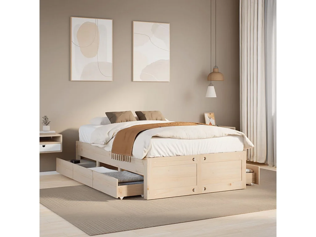 Giroletto senza Materasso con Cassetti 135x190 cm Massello Pino