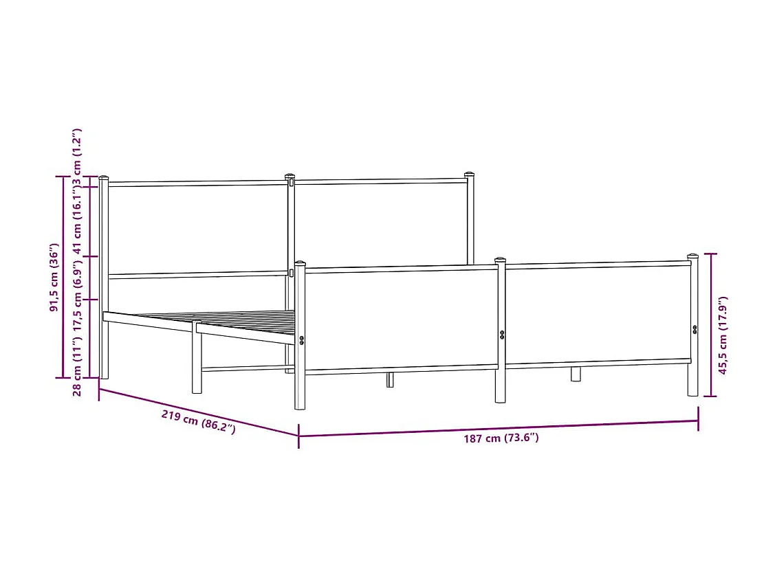 Estructura de cama sin colchón metal roble Sonoma 183x213 cm