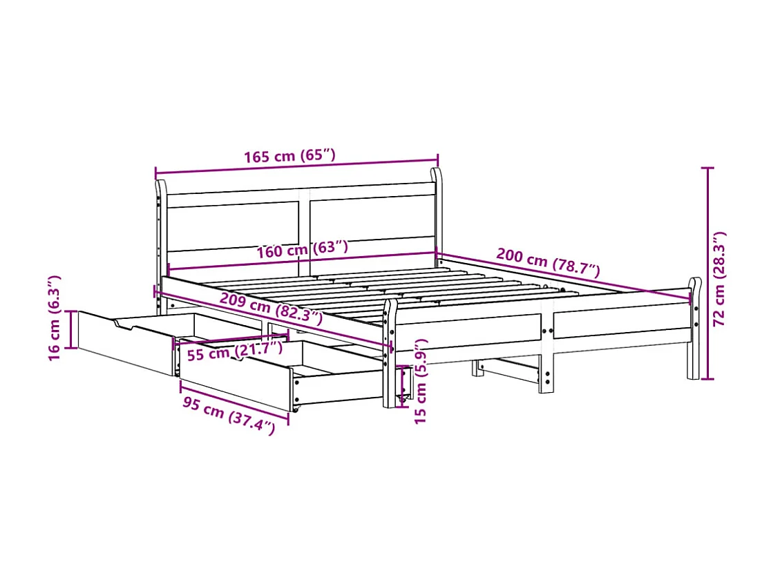Cadre de lit sans matelas blanc 160x200 cm bois de pin massif