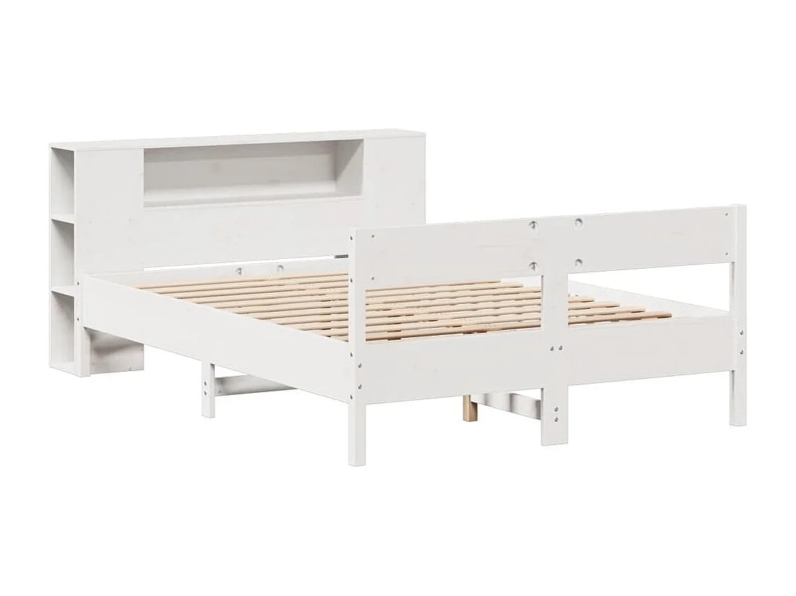 Bed met boekenkast zonder matras grenenhout wit 140x190 cm