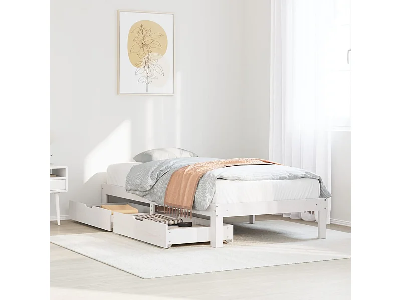 Estrutura de cama com gavetas 90x190 cm pinho maciço branco