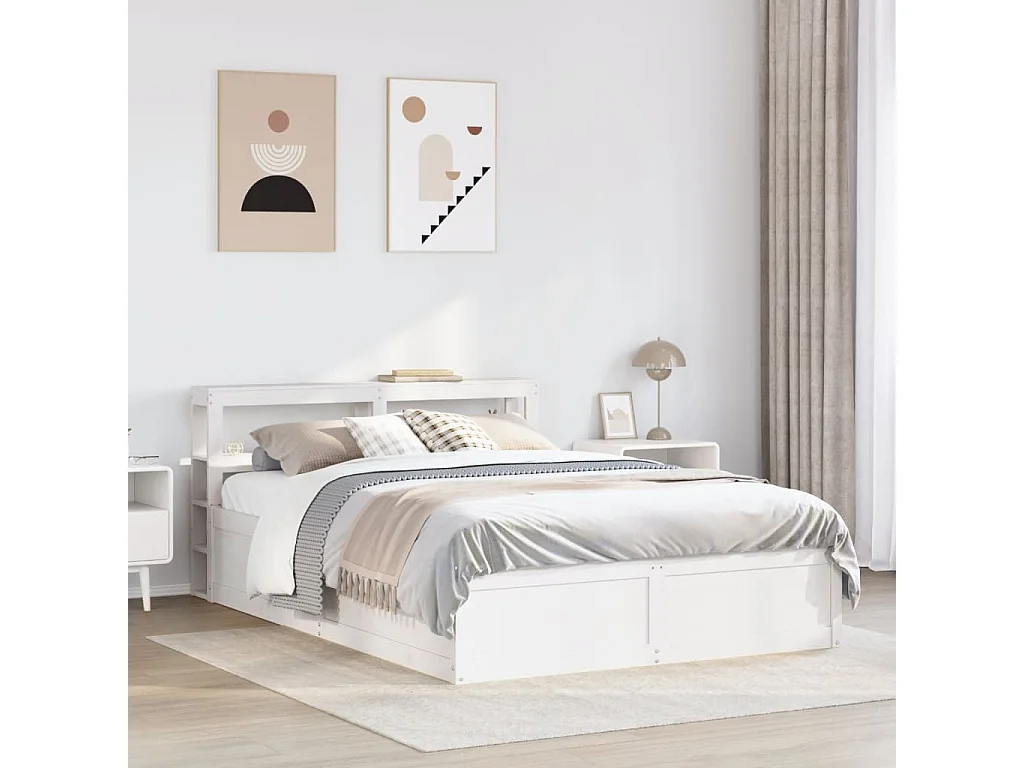 Estrutura cama c/ cabeceira 135x190 cm pinho maciço branco