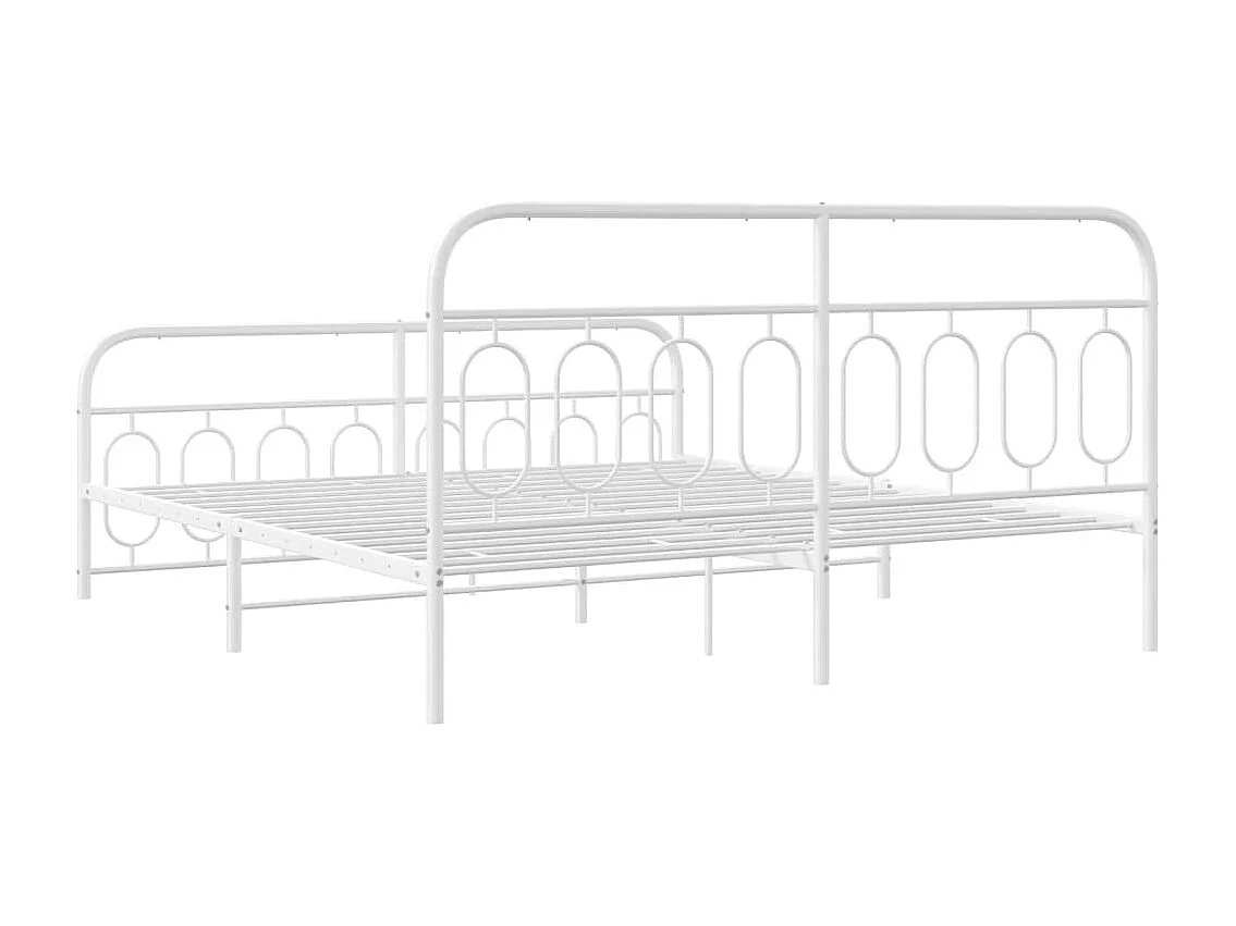 Cadre de lit métal sans matelas et pied de lit blanc 180x200 cm