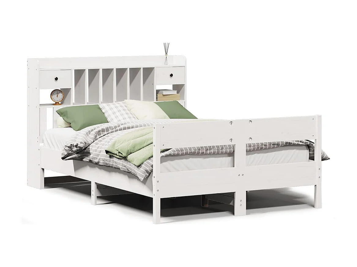 Cama com estante sem colchão 135x190 cm pinho maciço branco