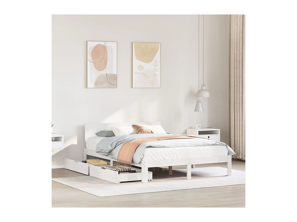 Cadre de lit avec tiroirs sans matelas blanc 135x190 cm