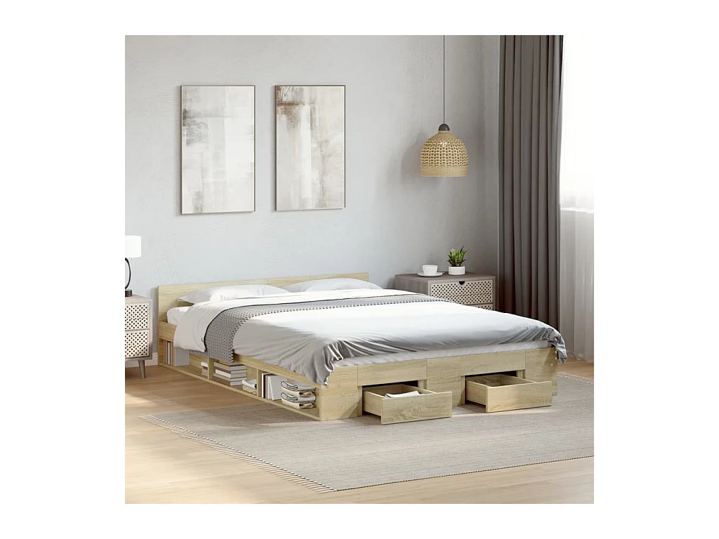 Bedframe met lades bewerkt hout sonoma eikenkleurig 120x200 cm