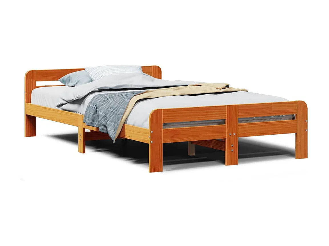 Cama sem colchão 120x190 cm madeira pinho maciça castanho-mel