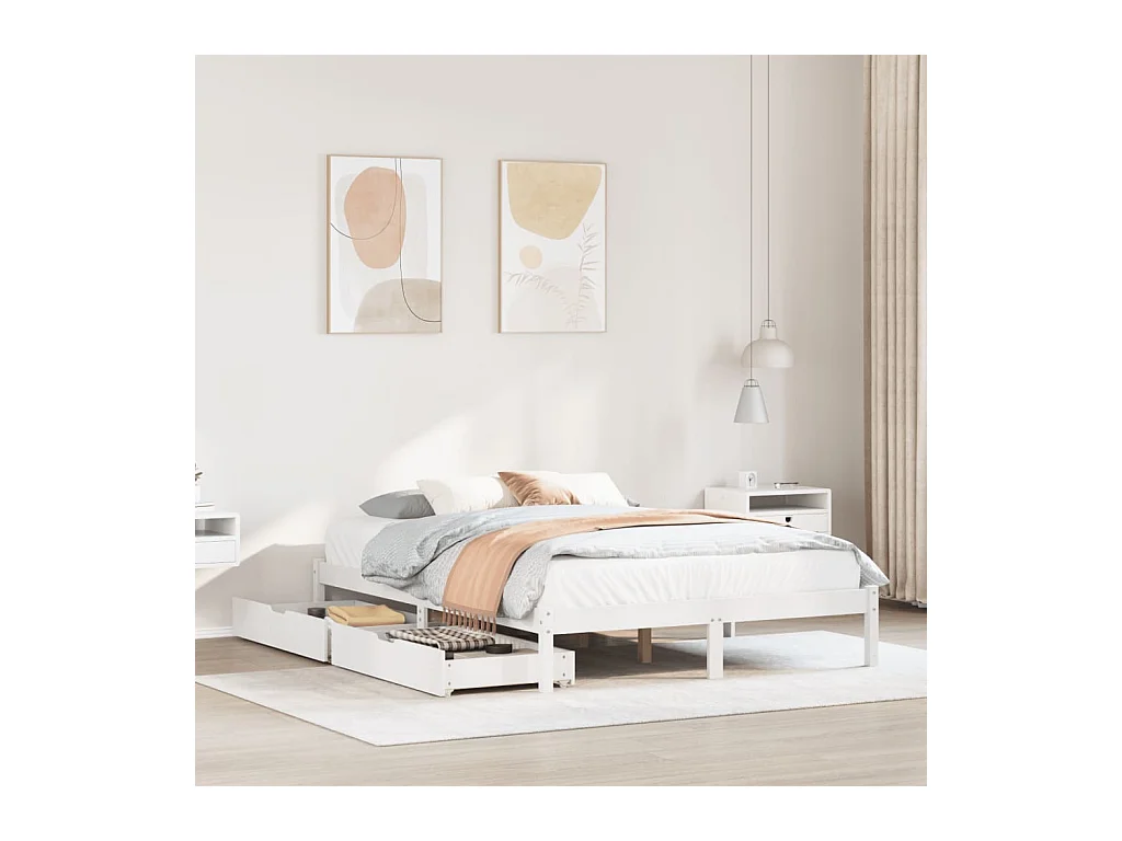 Letto senza Materasso Bianco 150x200 cm Legno Massello di Pino