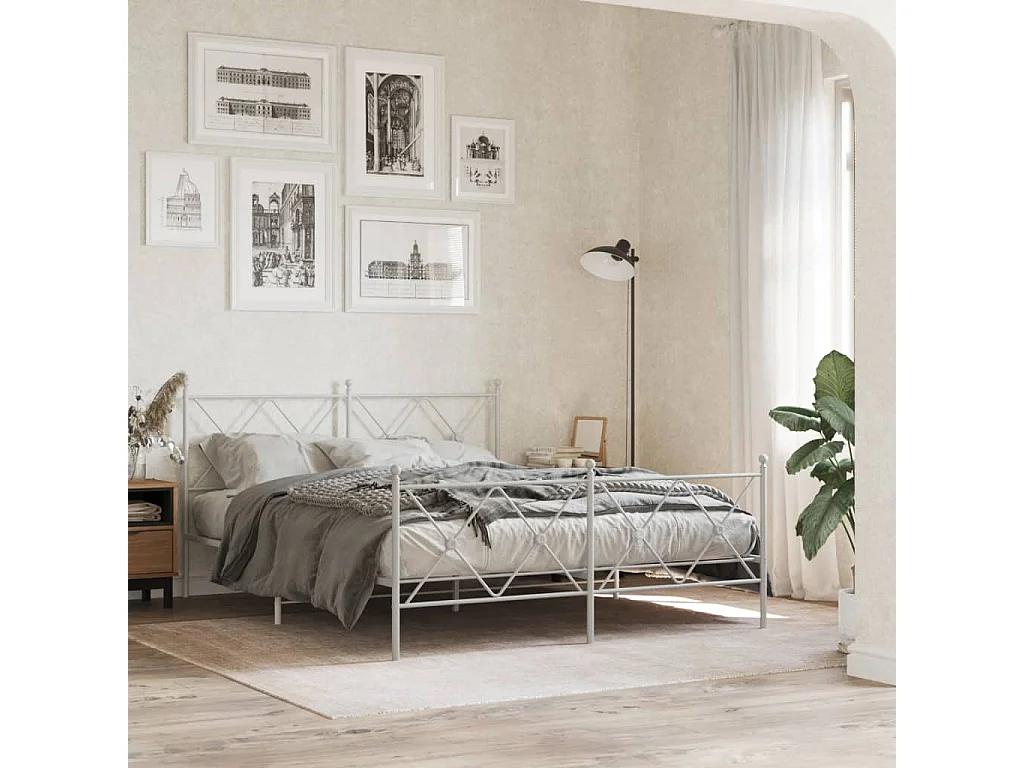 Estrutura de cama com cabeceira e pés 160x200 cm metal branco