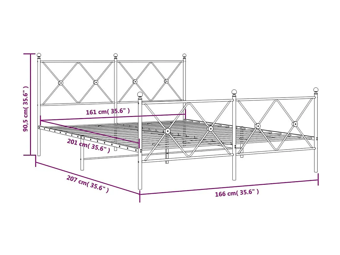 Estrutura de cama com cabeceira e pés 160x200 cm metal branco