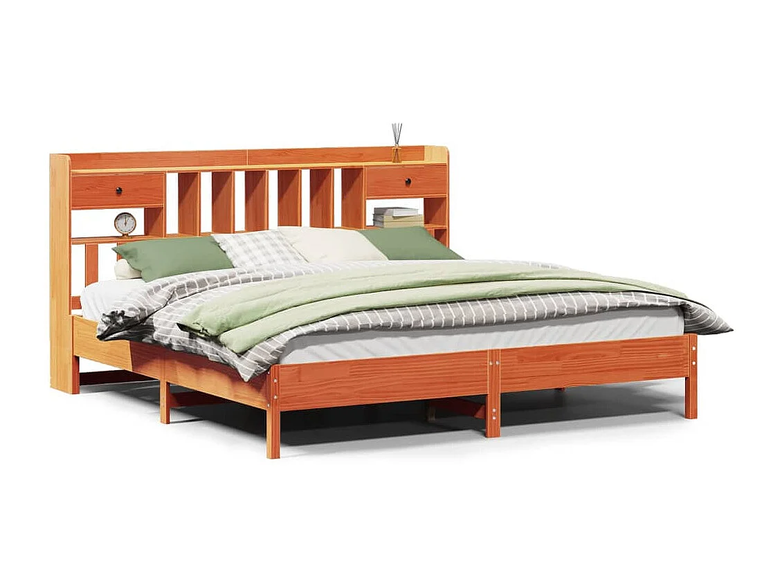 Massivholzbett mit Regal ohne Matratze Wachsbraun 200x200 cm