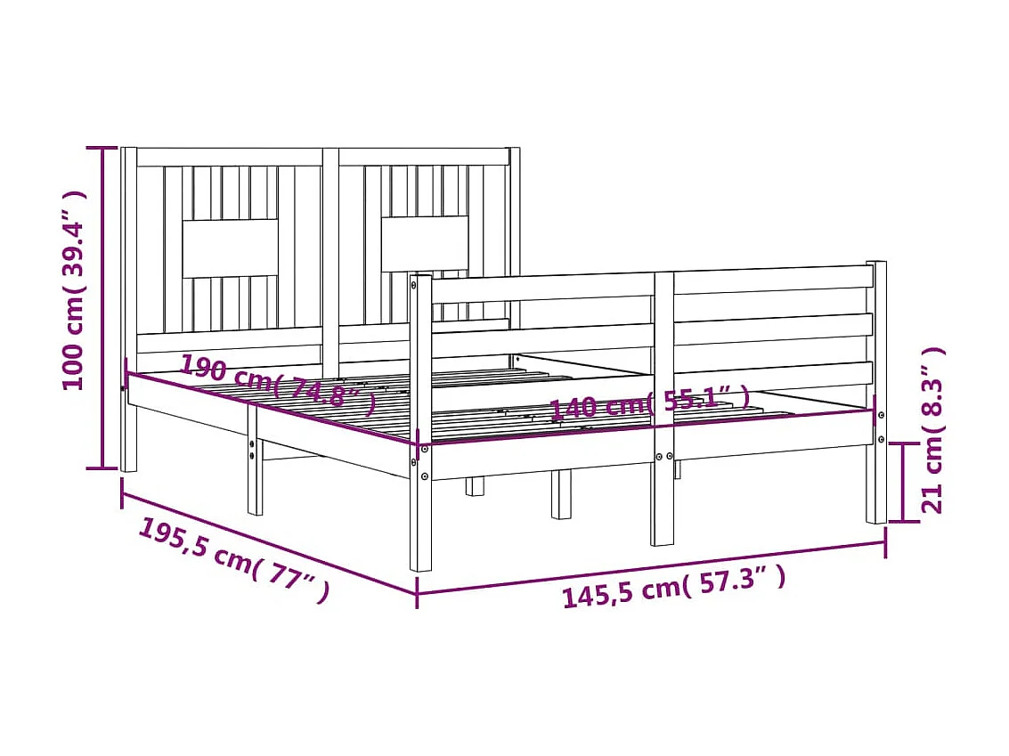 Estrutura de cama com cabeceira 140x190cm madeira maciça branco