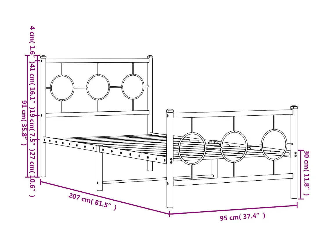 Bettgestell mit Kopf- und Fußteil Metall Weiß 193x203 cm