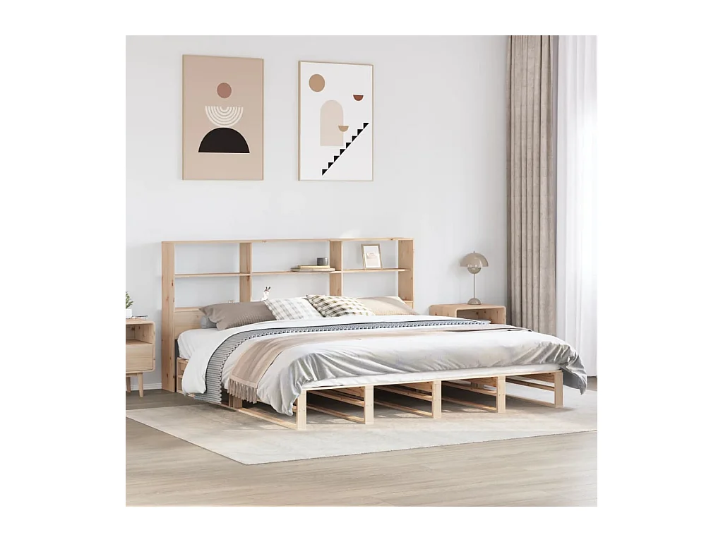 Lit bibliothèque sans matelas 180x200 cm bois massif