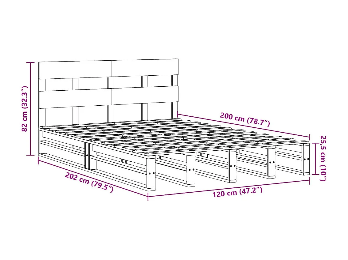 Cadre de lit sans matelas 120x200 cm bois de pin massif