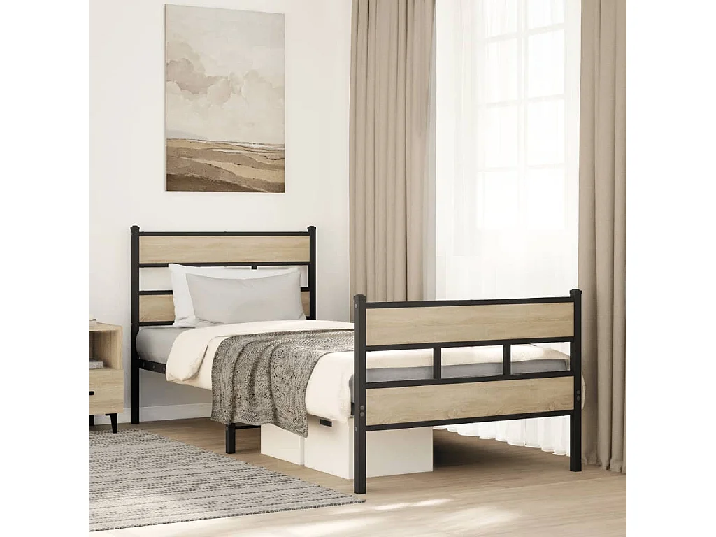 Cadre de lit en métal sans matelas chêne sonoma 100x190 cm