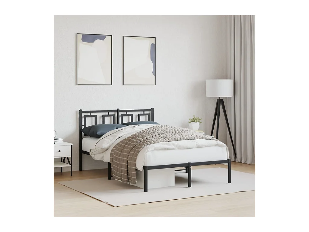 Cadre de lit métal sans matelas avec tête de lit noir 120x190cm
