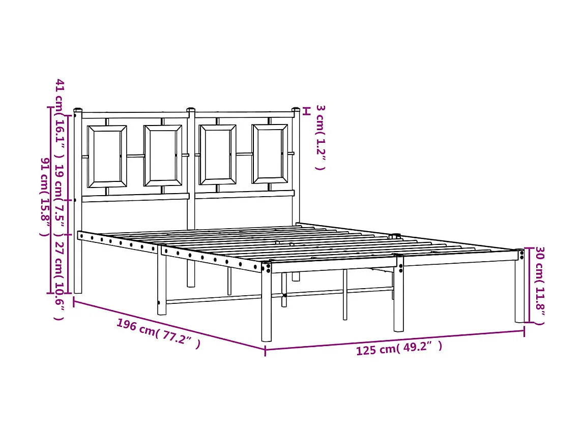 Cadre de lit métal sans matelas avec tête de lit noir 120x190cm