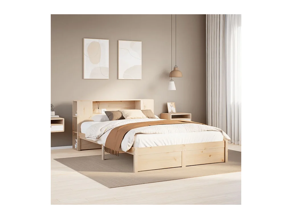Lit bibliothèque sans matelas 150x200 cm bois massif de pin