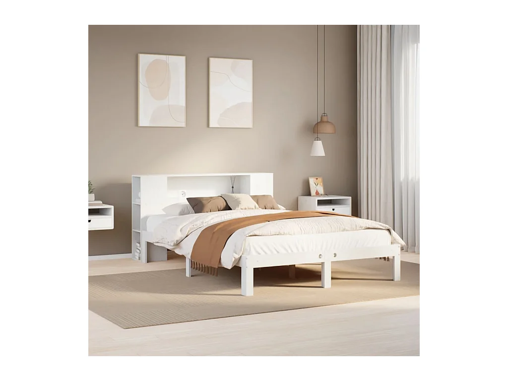 Lit bibliothèque sans matelas blanc 140x200 cm bois pin massif