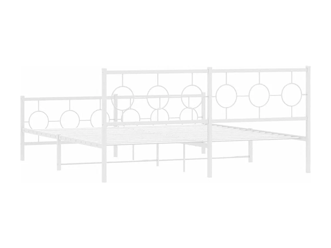 Cadre de lit métal sans matelas et pied de lit blanc 183x213 cm